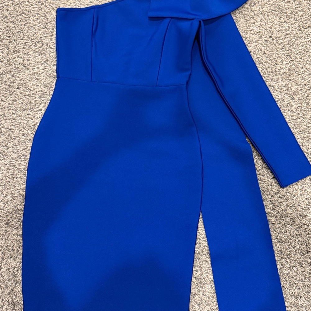 One-Shoulder Royal Blue Midi Dress